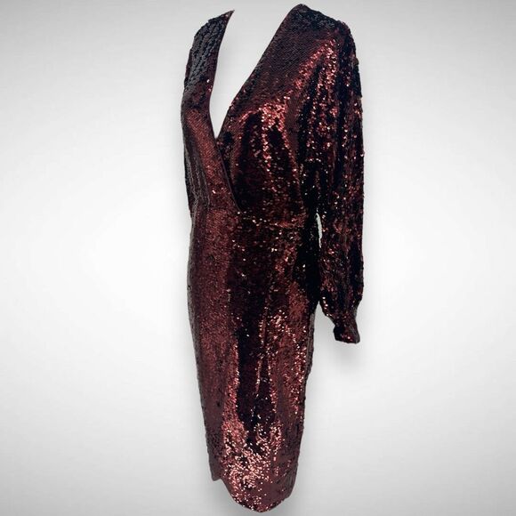 Ted Baker Emaleee Sequin Wrap Plunge Neck Midi Dress Size 2 US 4-6 Dark Red Glam - Picture 3 of 11